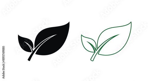 Two leaf icons one solid black one green outline side by side