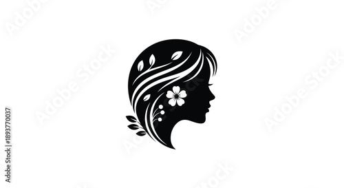 Silhouette of a woman s face adorned with floral and leafy elements