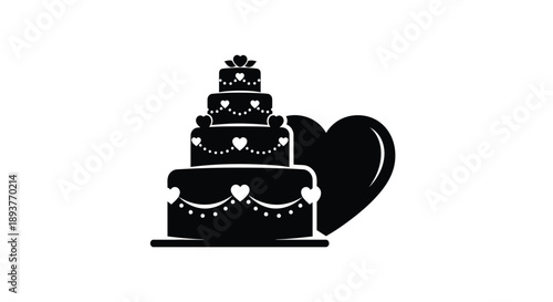 Black silhouette of a tiered wedding cake with a heart design