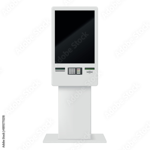 Illustration of a payment terminal for accepting and processing payments, designed for installation in a retail store or shopping center.