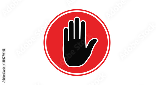 Stop sign featuring a white hand silhouette on a red background