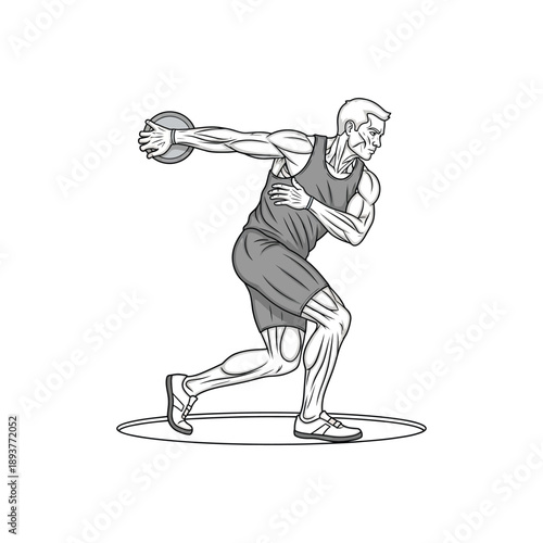 Male athlete throwing shot put in dynamic pose.