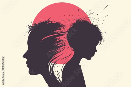 Inner Child Splashing from Female Head with Magenta Sun Halo