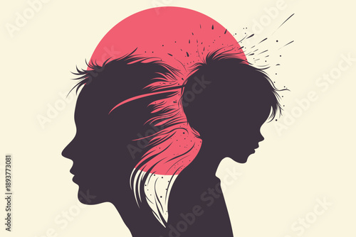 Inner Child Splashing from Female Head with Magenta Sun Halo