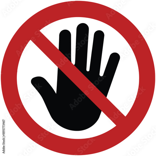 Illustration of prohibition sign with a hand symbol indicating stop or no entry