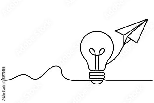 light bulb idea with paper plane,
Line Art Light Bulb and Paper Plane Education Concept Vector