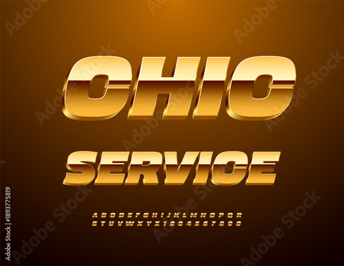 Vector Elite emblem Chic Service. Classy Gold Font. Luxury set of Alphabet Letters and Numbers.