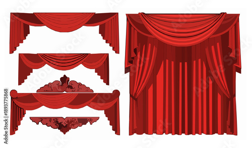 Elegant Red Stage Drapery Curtains Vector Design Elements