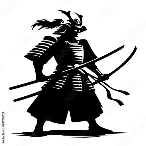 knight with sword , vector illustration of a samurai , silhouette of a samurai 