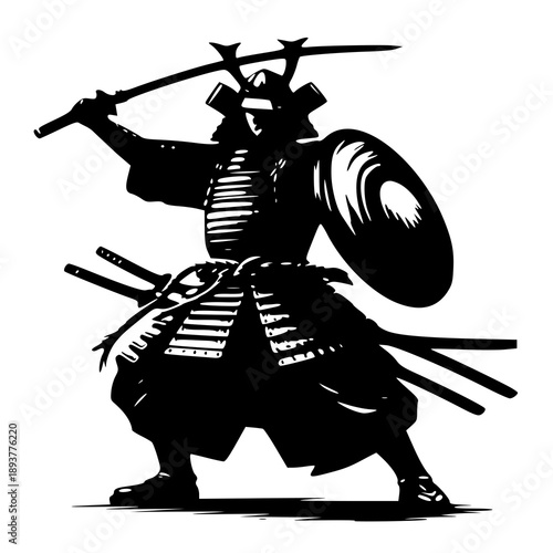 medieval knight with sword , vector illustration of a samurai , silhouette of a samurai 