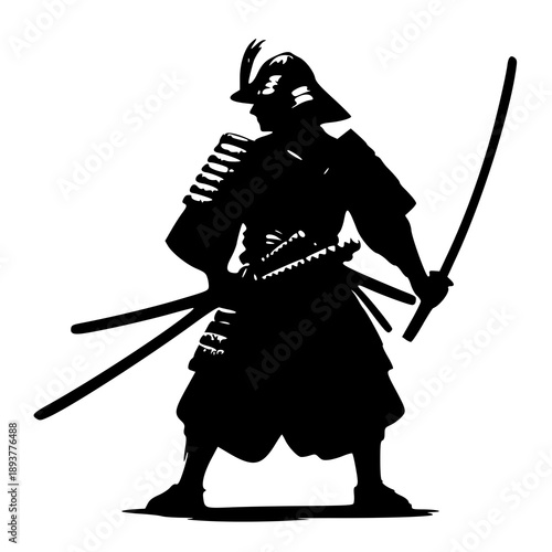 medieval knight with sword , vector illustration of a samurai , silhouette of a samurai 