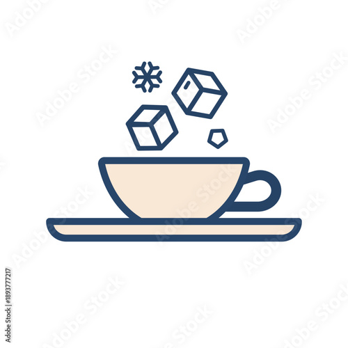 コーヒーカップに氷を入れる動作を表したパステル線画アイコン