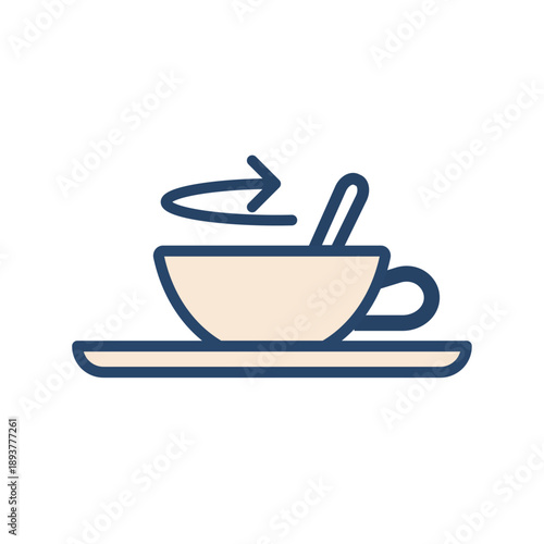 コーヒーカップを混ぜる動作を表したパステル線画アイコン