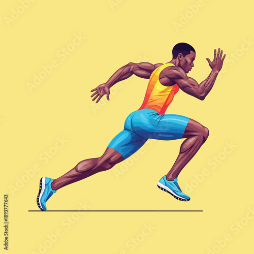 Illustration of a male athlete sprinting with vibrant athletic wear.