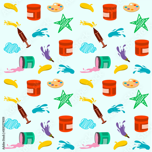 seamless pattern painting tools. painting tools pattern. Background art supplies collection, vector cartoon flat seamless pattern.