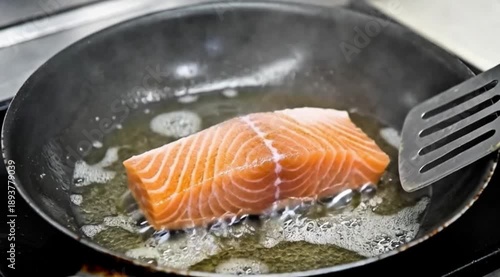 frying pan with salmon