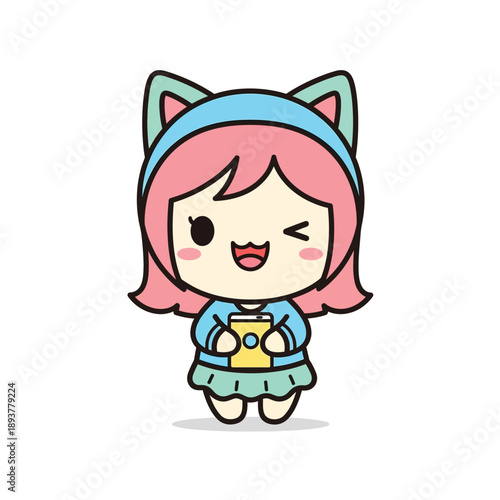Chibi Girl with Cat Ears Vector Illustration