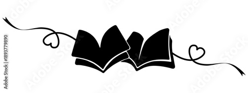 Vector illustration of a silhouette of a books with heart shapes