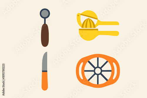 Fruit Preparation Tools Melon Baller Juicer Knife and Slicer.