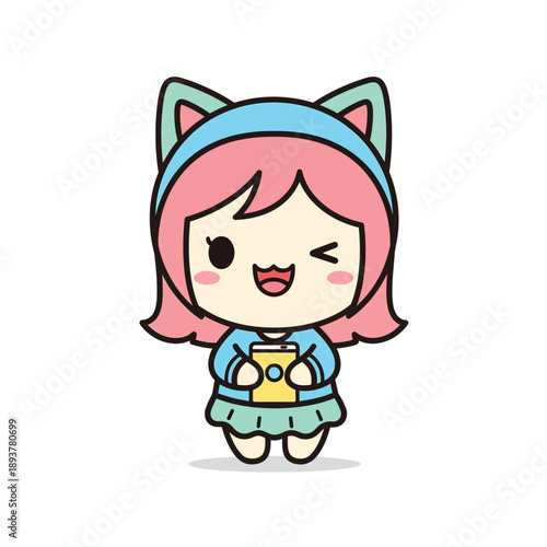 Chibi Girl with Cat Ears Vector Illustration