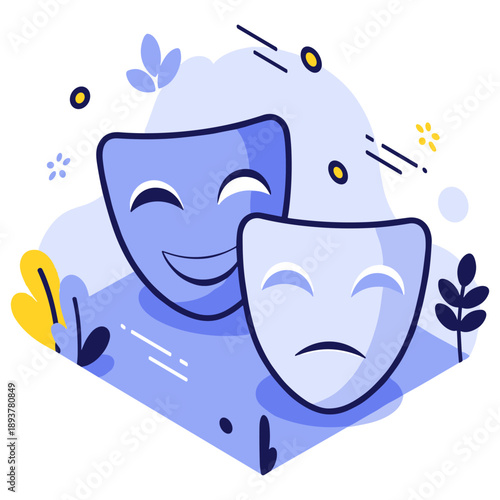 Comedy and tragedy masks - abstract illustration of theater emotions