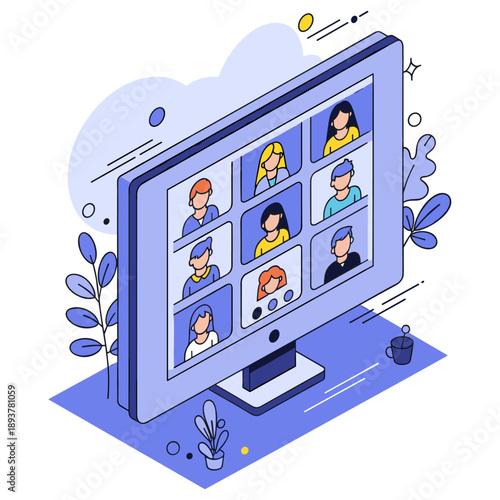 Virtual team meeting with diverse participants on computer screen