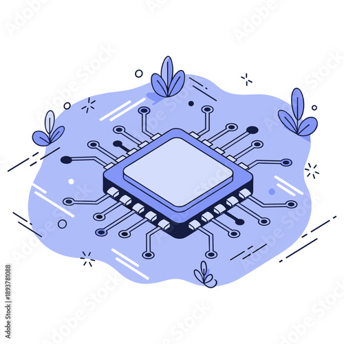 Circuit technology: digital microchip with circuit lines and abstract elements