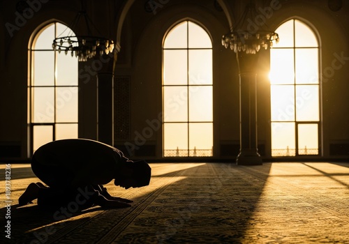 Wallpaper Mural Peaceful prayer and spiritual devotion in a sunlit mosque interior Torontodigital.ca