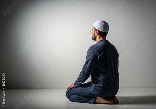 Wallpaper Mural Devout Muslim man in prayer, kneeling peacefully in reflection and solitude Torontodigital.ca