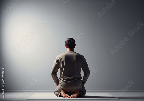 Wallpaper Mural Man praying on prayer mat, facing wall with spotlight Torontodigital.ca