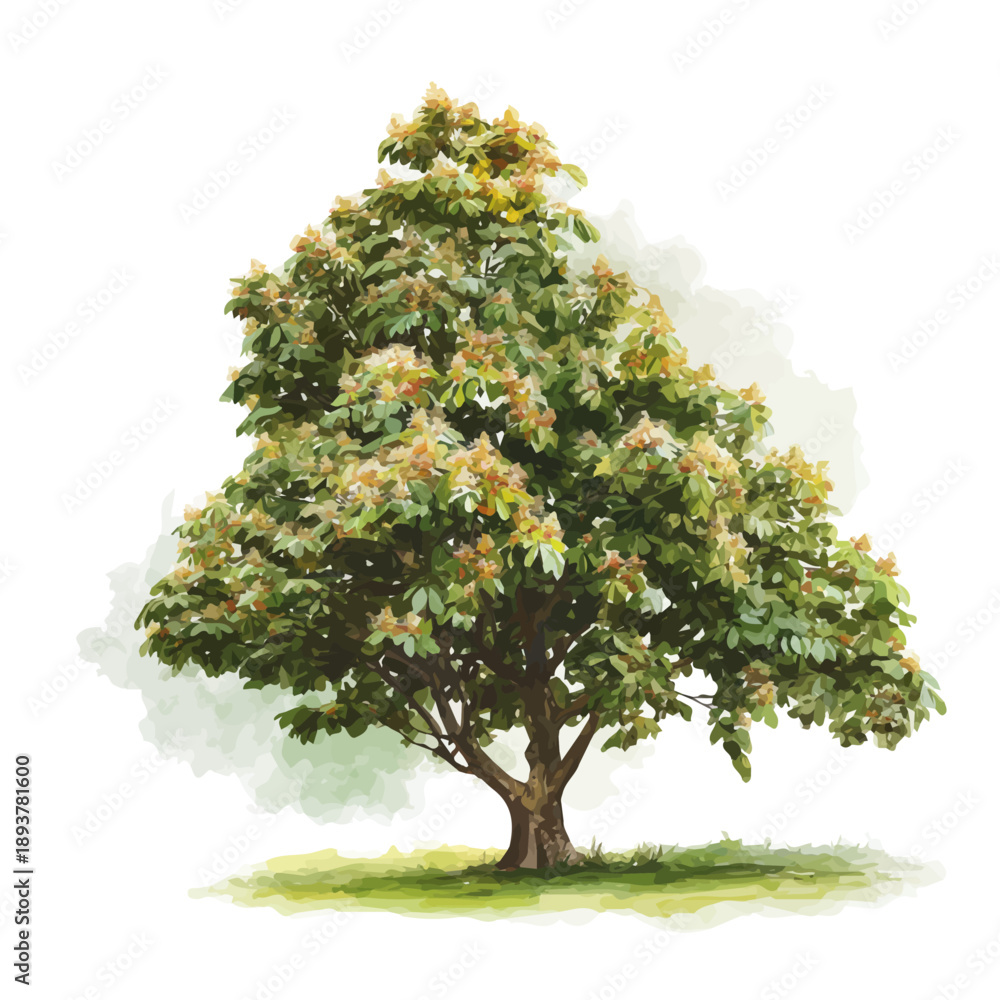 Fototapeta premium Horse Chestnut Tree watercolor vector, hand-painted style, high-quality illustration isolated on white background.