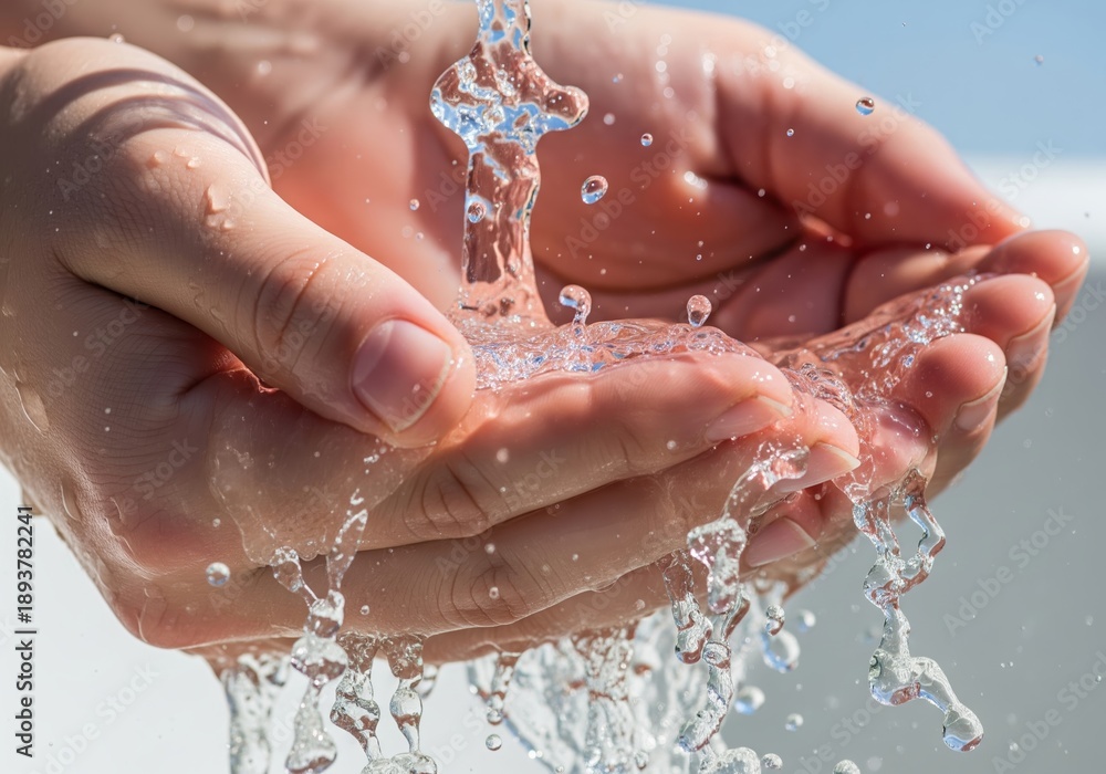 custom made wallpaper toronto digitalClose-up of Clean Water Flowing into Cupped Hands against a Bright Background