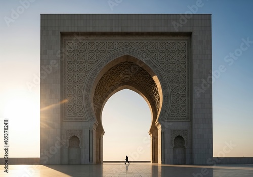 Wallpaper Mural Solitary Figure Silhouetted by Golden Sunset Through a Grand Archway Torontodigital.ca