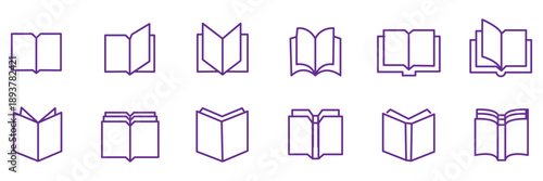 Book line icons set. Open brochure, magazine, literature, dictionary, audiobook, learning, encyclopedia education, information reference vector illustration. Outline sign for library. Editable Stroke