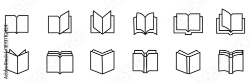 Book line icons set. Open brochure, magazine, literature, dictionary, audiobook, learning, encyclopedia education, information reference vector illustration. Outline sign for library. Editable Stroke