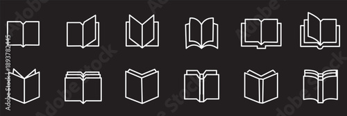 Book line icons set. Open brochure, magazine, literature, dictionary, audiobook, learning, encyclopedia education, information reference vector illustration. Outline sign for library. Editable Stroke