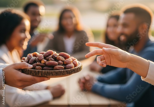 Wallpaper Mural Joyful Multicultural Group Sharing Traditional Dates Outdoors at Sunset Gathering Torontodigital.ca