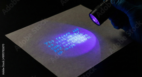 Tableau sur toile UV Flashlight Revealing Glowing Invisible Ink Secret Message