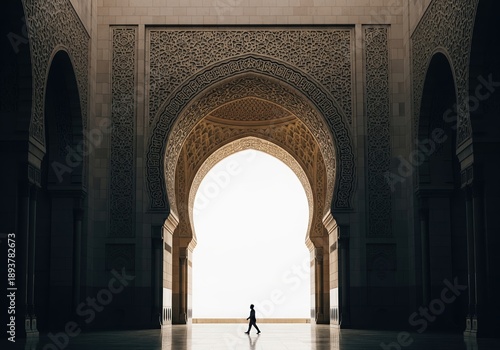 Wallpaper Mural Silhouette of a lone figure walking through majestic, intricately designed arches in a historic structure Torontodigital.ca
