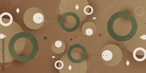Abstract brown background with overlap green circle shapes element concept pattern design. Trendy decoration banner style.