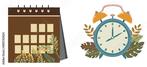 Time and Schedule: A calendar and clock, essential elements for organizing our busy days and capturing moments of life. These icons embody the rhythm of daily tasks.