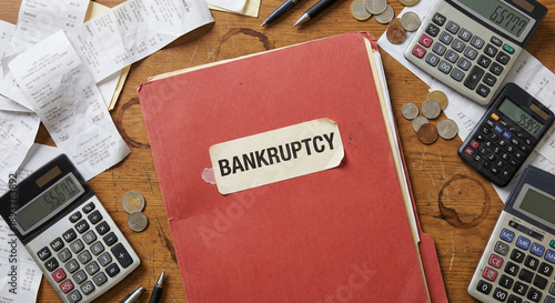 Tableau sur toile Red Bankruptcy Case File Folder with Calculator and Unpaid Bills