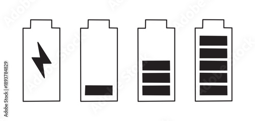 Battery charge level icons from empty to full Vector