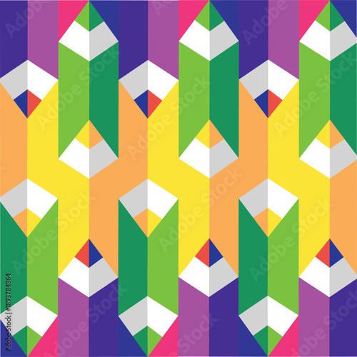 Colorful abstract seamless pattern of pencils in bright colors
