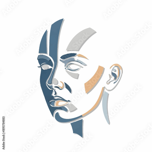 Abstract Geometric Human Face Sculpture Art.