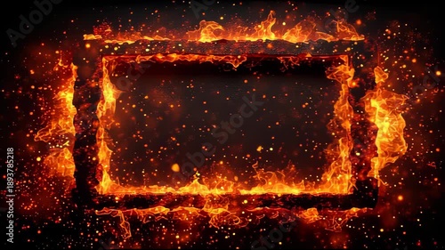 Wallpaper Mural Fiery rectangular frame with glowing flames and sparks illuminating a dark background Torontodigital.ca