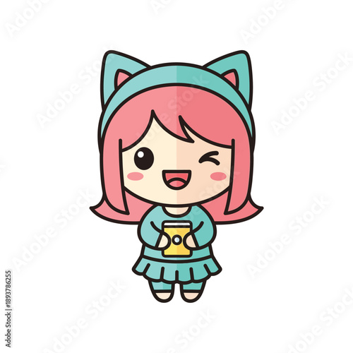 Chibi Girl with Cat Ears Vector Illustration