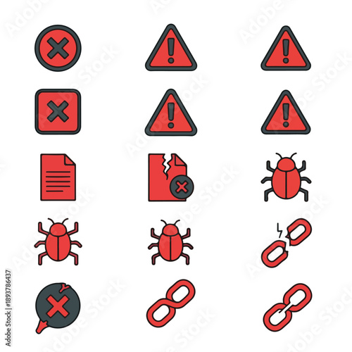 Warning Signs Bugs Errors Virus Alert Symbols.
