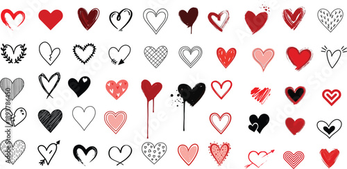 Collection of various heart shapes isolated on transparent background