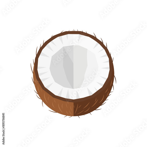 Halved Coconut Tropical Fruit Flat Vector Illustration Healthy Food Icon